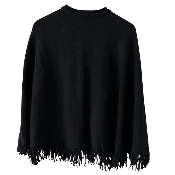 Sutton Studio Bloomingdale’s Black 100% Wool Button-Up Shawl with Fringe – NWT - Picture 2 of 4